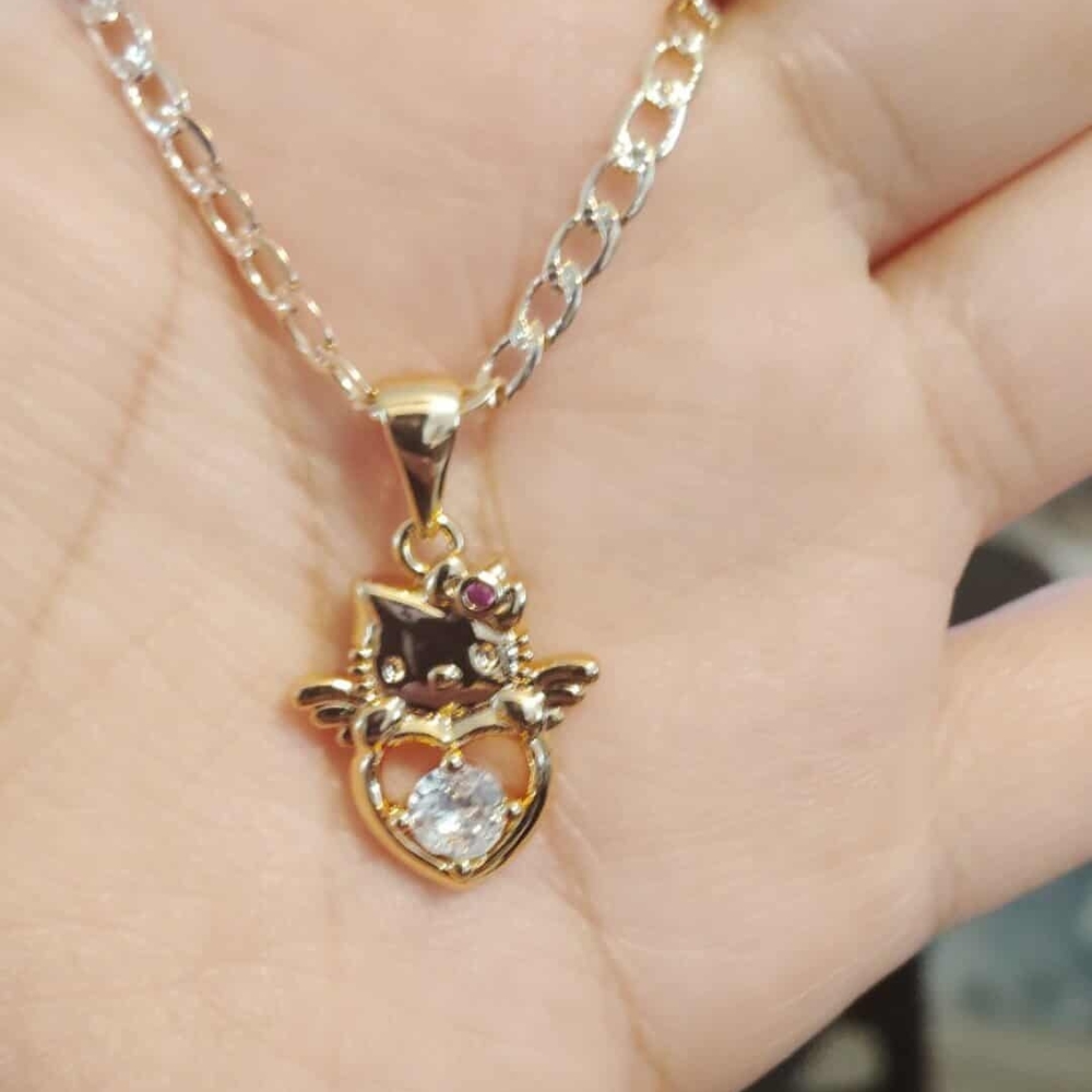 Elegant Gold Cat Heart Necklace